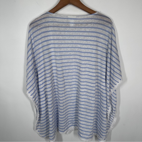 J. Jill 100% Linen Striped Poncho XS/S White Blue - Picture 4 of 4
